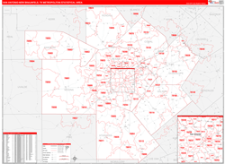 San Antonio-New Braunfels Metro Area Wall Map Red Line Style 2024